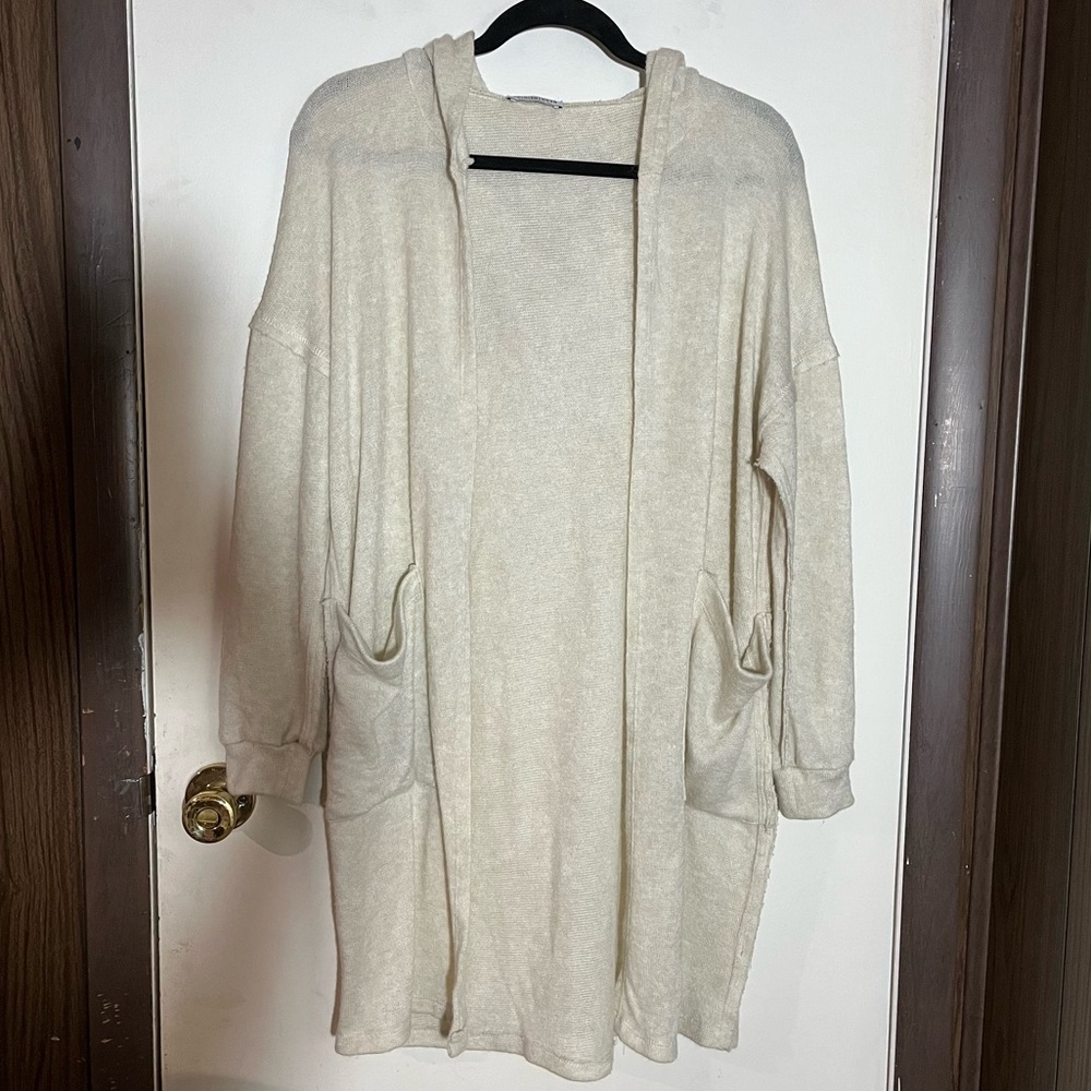 Fashion Nova Cardigan Size XS Hooded Long Open Duster Half Sleeve Acrylic Womens